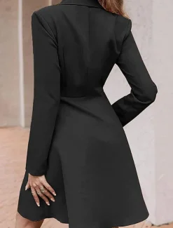 Women's Little Black Dress Blazer Dress Elegant Workfashion Mini Dress Button Lapel Long Sleeve Plain Regular Fit Black Blue Khaki Spring Fall S M L XL