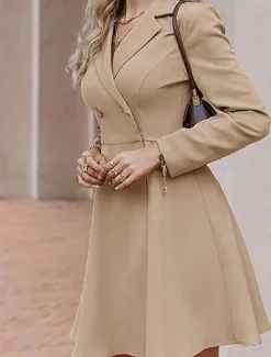 Women's Little Black Dress Blazer Dress Elegant Workfashion Mini Dress Button Lapel Long Sleeve Plain Regular Fit Black Blue Khaki Spring Fall S M L XL