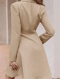 Women's Little Black Dress Blazer Dress Elegant Workfashion Mini Dress Button Lapel Long Sleeve Plain Regular Fit Black Blue Khaki Spring Fall S M L XL