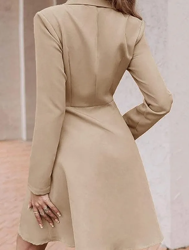 Women's Little Black Dress Blazer Dress Elegant Workfashion Mini Dress Button Lapel Long Sleeve Plain Regular Fit Black Blue Khaki Spring Fall S M L XL