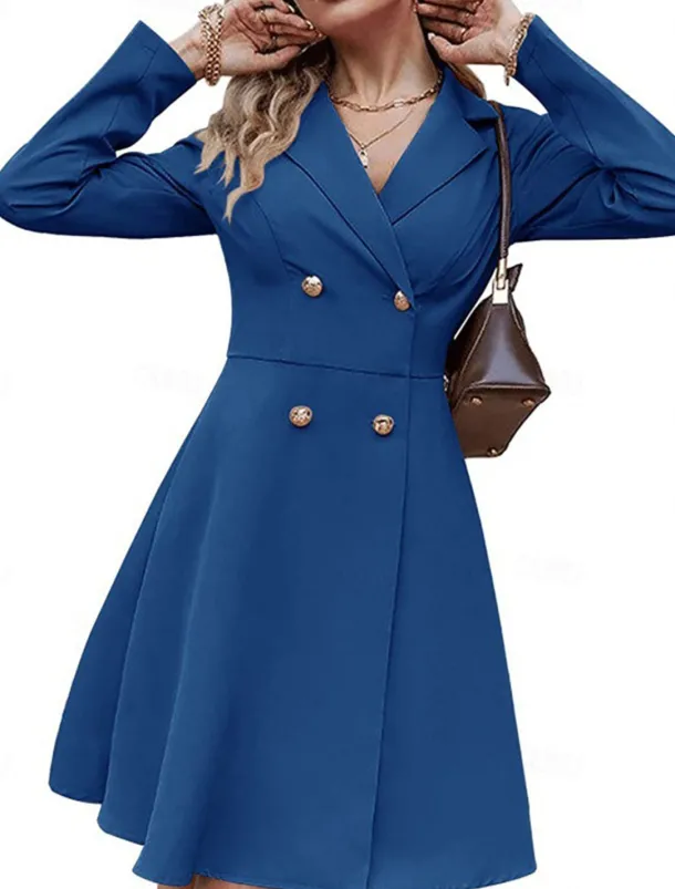 Women's Little Black Dress Blazer Dress Elegant Workfashion Mini Dress Button Lapel Long Sleeve Plain Regular Fit Black Blue Khaki Spring Fall S M L XL