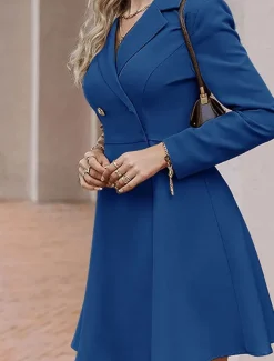 Women's Little Black Dress Blazer Dress Elegant Workfashion Mini Dress Button Lapel Long Sleeve Plain Regular Fit Black Blue Khaki Spring Fall S M L XL