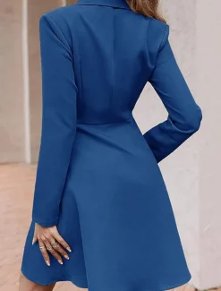 Women's Little Black Dress Blazer Dress Elegant Workfashion Mini Dress Button Lapel Long Sleeve Plain Regular Fit Black Blue Khaki Spring Fall S M L XL