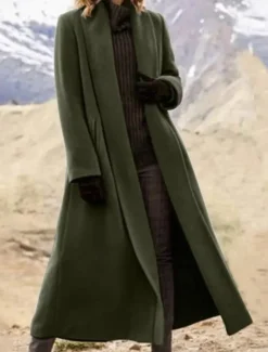 Women's Long Coat Overcoat Open Front Trench Coat Warm Winter Coat Long Sleeve with Pockets Oversize Black Army Green Gray