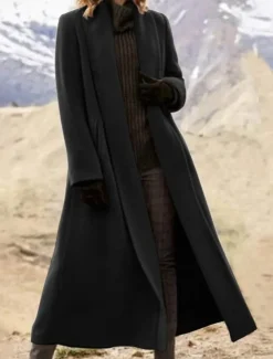 Women's Long Coat Overcoat Open Front Trench Coat Warm Winter Coat Long Sleeve with Pockets Oversize Black Army Green Gray