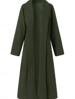 Women's Long Coat Overcoat Open Front Trench Coat Warm Winter Coat Long Sleeve with Pockets Oversize Black Army Green Gray