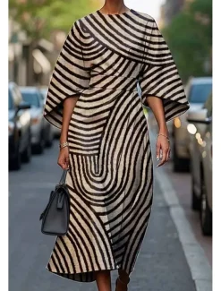 Women's Long Dress Maxi Dress Casual Dress Summer Dress Fashion Modern Daily Date Weekend Regular Fit Geometric 3/4 Length Sleeve Crew Neck Black Yellow Light Green Pink Summer