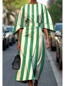 Women's Long Dress Maxi Dress Casual Dress Summer Dress Fashion Modern Daily Date Weekend Regular Fit Geometric 3/4 Length Sleeve Crew Neck Black Yellow Light Green Pink Summer