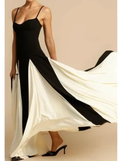 Women's Long Dress Maxi Dress Cocktail Dress Slip Dress Elegant Fashion Tea Party Going out Weekend Regular Fit Color Block Sleeveless Spaghetti Strap Black Summer