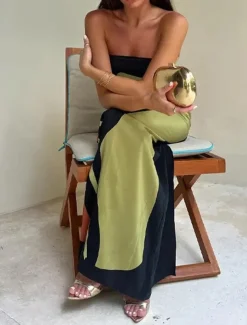 Women's Long Dress Maxi Dress Cocktail Dress Print Dress Fashion Modern Vacation Holiday Tea Party Regular Fit Color Block Sleeveless Strapless Green Summer