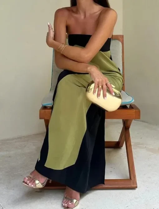 Women's Long Dress Maxi Dress Cocktail Dress Print Dress Fashion Modern Vacation Holiday Tea Party Regular Fit Color Block Sleeveless Strapless Green Summer