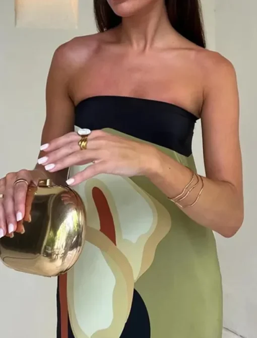 Women's Long Dress Maxi Dress Cocktail Dress Print Dress Fashion Modern Vacation Holiday Tea Party Regular Fit Color Block Sleeveless Strapless Green Summer