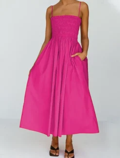 Women's Long Dress Maxi Dress Linen-Inspired Dresses Casual Dress Stylish Casual Vacation Daily Date Regular Fit Plain Sleeveless Strapless Pink Orange Green Summer Spring