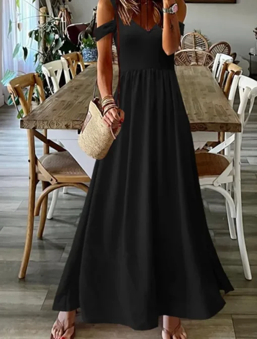 Women's Long Dress Maxi Dress Casual Dress Swing Dress Fashion Outdoor Party Holiday Regular Fit Plain Sleeveless V Neck Black Red Green Summer