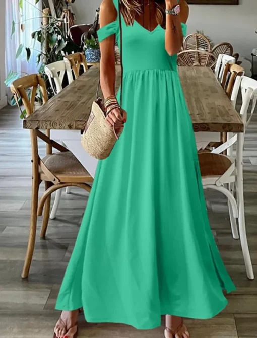 Women's Long Dress Maxi Dress Casual Dress Swing Dress Fashion Outdoor Party Holiday Regular Fit Plain Sleeveless V Neck Black Red Green Summer