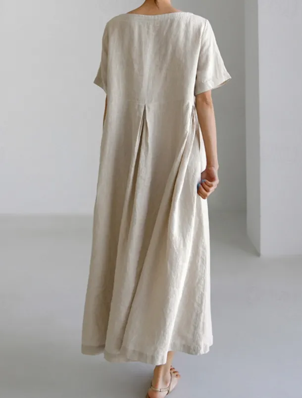 Women's Long Dress Maxi Dress Linen-Inspired Dresses Casual Dress Cotton Linen Dress Stylish Casual Vacation Daily Date Regular Fit Plain Short Sleeve Crew Neck Navy Blue Dark Green Apricot Summer