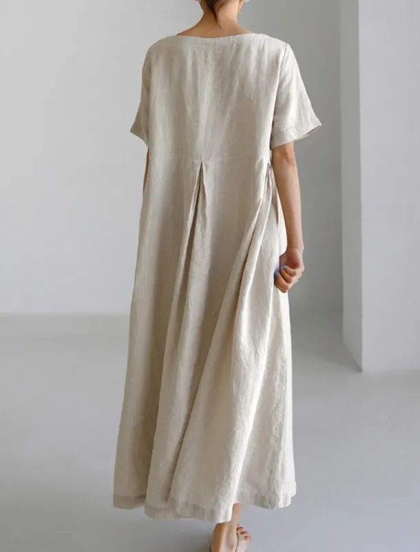 Women's Long Dress Maxi Dress Linen-Inspired Dresses Casual Dress Cotton Linen Dress Stylish Casual Vacation Daily Date Regular Fit Plain Short Sleeve Crew Neck Navy Blue Dark Green Apricot Summer