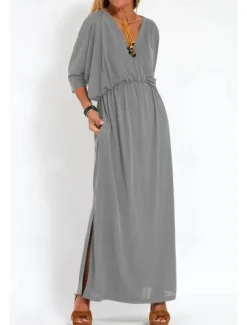 Women's Long Dress Maxi Dress Casual Dress Cocktail Dress Wedding Guest Dress Chiffon Dress Fashion Vacation Going out Weekend Regular Fit Plain Long Sleeve V Neck Black White Yellow Pink Summer