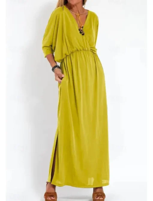 Women's Long Dress Maxi Dress Casual Dress Cocktail Dress Wedding Guest Dress Chiffon Dress Fashion Vacation Going out Weekend Regular Fit Plain Long Sleeve V Neck Black White Yellow Pink Summer