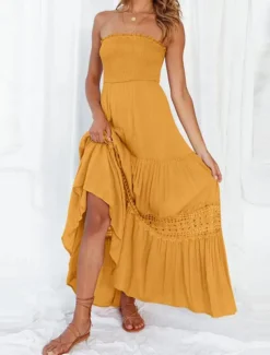 Women's Long Dress Maxi Dress Casual Dress Chiffon Dress Summer Dress Elegant Stylish Casual Vacation Daily Beach Regular Fit Plain Sleeveless Halter Neck Black White Yellow Green Summer