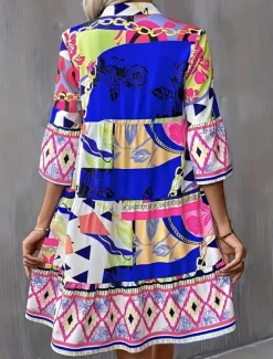 Women's Long Dress Maxi Dress Casual Dress A Line Dress Elegant Stylish Basic Flared Sleeve Vacation Daily Regular Fit Geometric Half Sleeve V Neck Blue Green Summer Spring