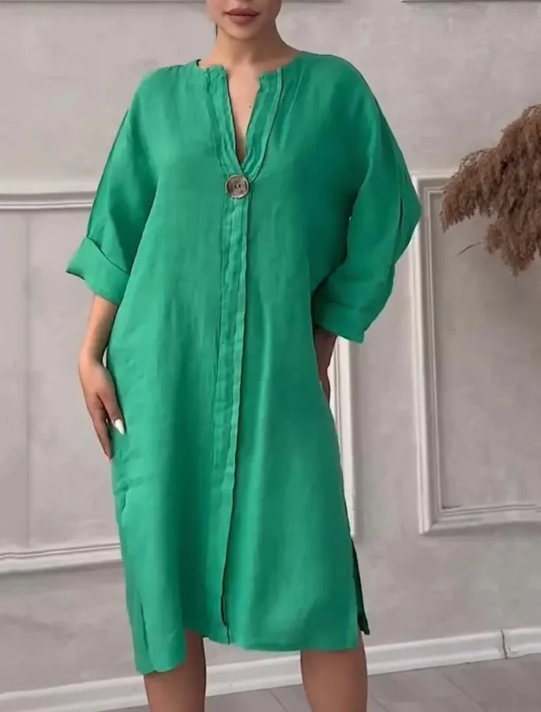 Women's Long Dress Maxi Dress Linen-Inspired Dresses Casual Dress Stylish Casual Vacation Daily Date Regular Fit Plain Long Sleeve V Neck Black Light Green Pink Red Summer Spring