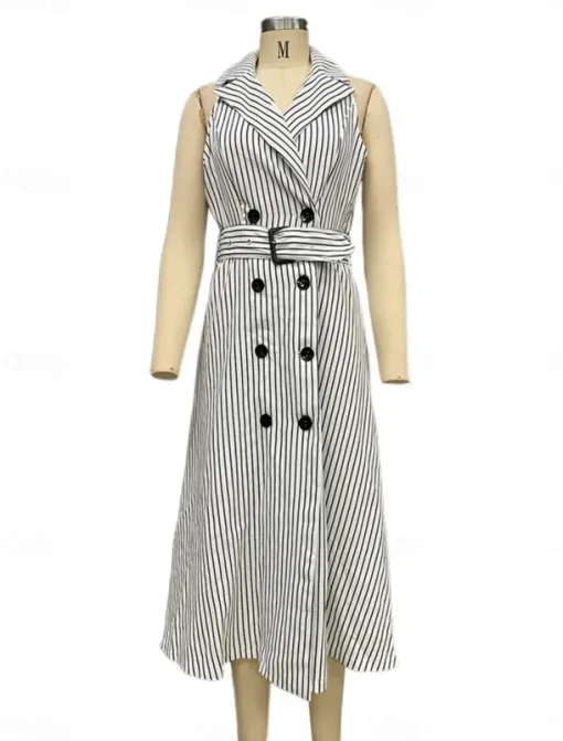 Women's Long Dress Maxi Dress Blazer Dress A Line Dress Elegant Stylish Formal Work Daily Date Regular Fit Stripe Sleeveless Shirt Collar White Summer Spring Fall