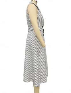 Women's Long Dress Maxi Dress Blazer Dress A Line Dress Elegant Stylish Formal Work Daily Date Regular Fit Stripe Sleeveless Shirt Collar White Summer Spring Fall