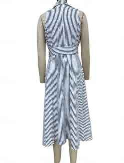 Women's Long Dress Maxi Dress Blazer Dress A Line Dress Elegant Stylish Formal Work Daily Date Regular Fit Stripe Sleeveless Shirt Collar White Summer Spring Fall