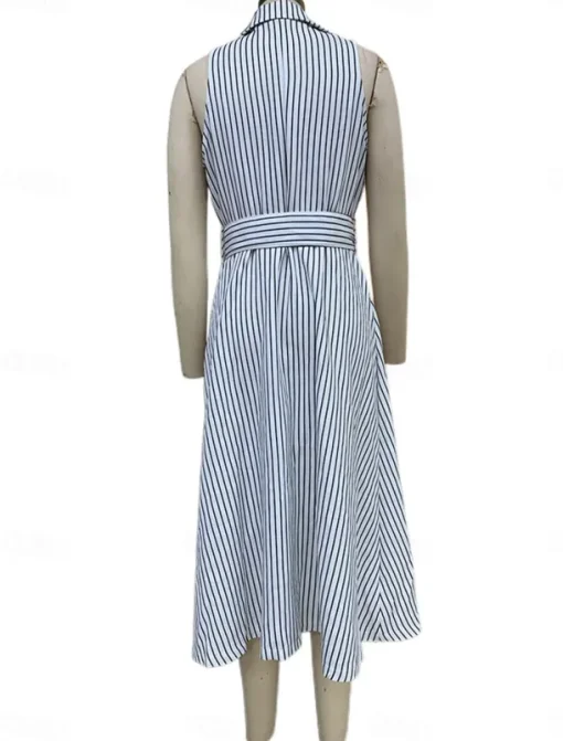 Women's Long Dress Maxi Dress Blazer Dress A Line Dress Elegant Stylish Formal Work Daily Date Regular Fit Stripe Sleeveless Shirt Collar White Summer Spring Fall