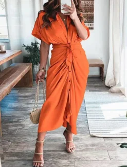 Women's Long Dress Maxi Dress Shirt Dress Casual Dress Summer Dress Stylish Casual Vacation Daily Date Regular Fit Plain Short Sleeve Lapel Black Champagne Red Light Purple Summer Spring