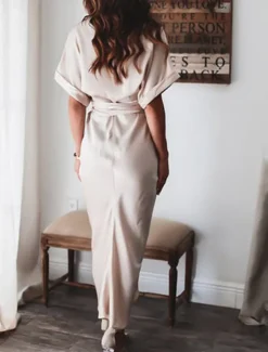 Women's Long Dress Maxi Dress Shirt Dress Casual Dress Summer Dress Stylish Casual Vacation Daily Date Regular Fit Plain Short Sleeve Lapel Black Champagne Red Light Purple Summer Spring