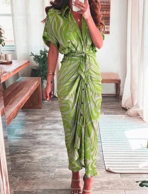 Women's Long Dress Maxi Dress Shirt Dress Casual Dress Summer Dress Stylish Casual Vacation Daily Date Regular Fit Plain Short Sleeve Lapel Black Champagne Red Light Purple Summer Spring