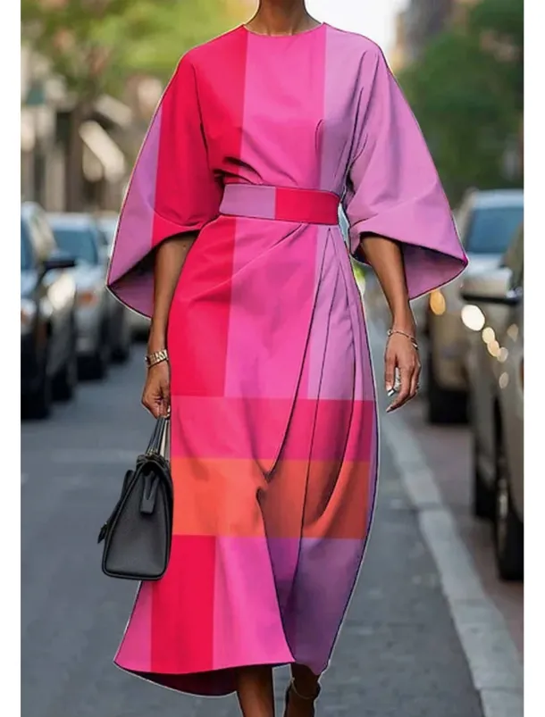 Women's Long Dress Maxi Dress Casual Dress Summer Dress Fashion Modern Daily Date Weekend Regular Fit Geometric 3/4 Length Sleeve Crew Neck Pink Blue Purple Fuchsia Summer