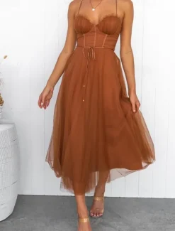 Women's Long Dress Maxi Dress Casual Dress Cocktail Dress Wedding Guest Dress Chiffon Dress Fashion Outdoor Party Holiday Regular Fit Plain Sleeveless V Neck Black Pink Brown Summer