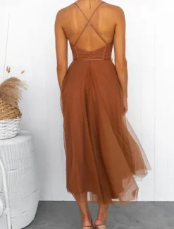 Women's Long Dress Maxi Dress Casual Dress Cocktail Dress Wedding Guest Dress Chiffon Dress Fashion Outdoor Party Holiday Regular Fit Plain Sleeveless V Neck Black Pink Brown Summer