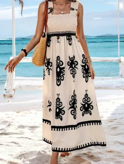 Women's Long Dress Maxi Dress Casual Dress A Line Dress Summer Dress Boho Dress Bohemia Hawaiian Stylish Vacation Daily Date Regular Fit Graphic Sleeveless Square Neck Black Pink Red Green Summer