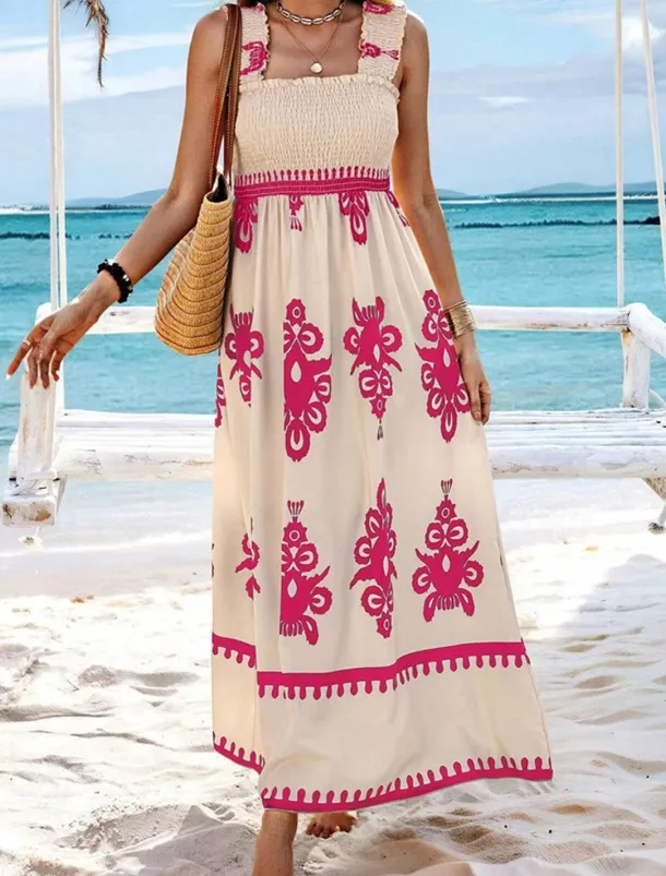 Women's Long Dress Maxi Dress Casual Dress A Line Dress Summer Dress Boho Dress Bohemia Hawaiian Stylish Vacation Daily Date Regular Fit Graphic Sleeveless Square Neck Black Pink Red Green Summer