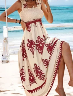 Women's Long Dress Maxi Dress Casual Dress A Line Dress Summer Dress Boho Dress Bohemia Hawaiian Stylish Vacation Daily Date Regular Fit Graphic Sleeveless Square Neck Black Pink Red Green Summer
