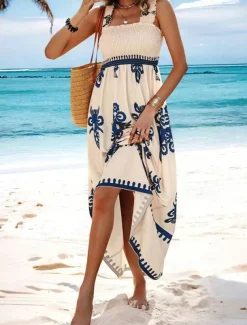 Women's Long Dress Maxi Dress Casual Dress A Line Dress Summer Dress Boho Dress Bohemia Hawaiian Stylish Vacation Daily Date Regular Fit Graphic Sleeveless Square Neck Black Pink Red Green Summer