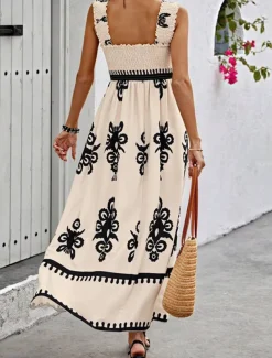 Women's Long Dress Maxi Dress Casual Dress A Line Dress Summer Dress Boho Dress Bohemia Hawaiian Stylish Vacation Daily Date Regular Fit Graphic Sleeveless Square Neck Black Pink Red Green Summer