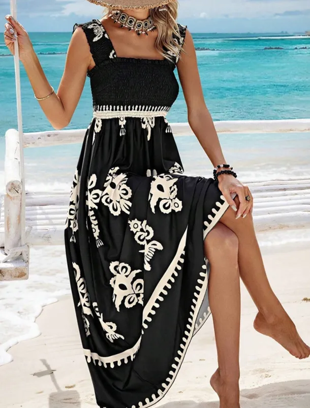 Women's Long Dress Maxi Dress Casual Dress A Line Dress Summer Dress Boho Dress Bohemia Hawaiian Stylish Vacation Daily Date Regular Fit Graphic Sleeveless Square Neck Black Pink Red Green Summer