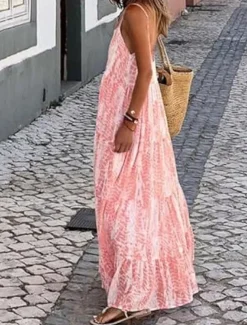 Women's Long Dress Maxi Dress Casual Dress Swing Dress Slip Dress Boho Dress Fashion Outdoor Party Holiday Regular Fit Tie Dye Sleeveless Spaghetti Strap Black Pink Green Summer