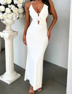 Women's Long Dress Maxi Dress Casual Dress Cocktail Dress Fashion Elegant Dress Outdoor Party Holiday Regular Fit Plain Sleeveless V Neck Black White Yellow Summer