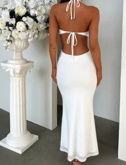Women's Long Dress Maxi Dress Casual Dress Cocktail Dress Fashion Elegant Dress Outdoor Party Holiday Regular Fit Plain Sleeveless V Neck Black White Yellow Summer
