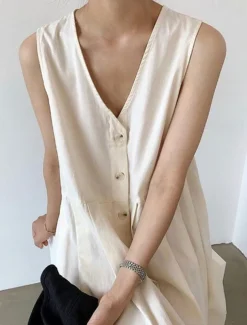 Women's Long Dress Maxi Dress Linen-Inspired Dresses Casual Dress Stylish Casual Vacation Daily Date Regular Fit Plain Sleeveless V Neck Black Blue Apricot Summer Spring