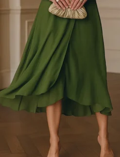 Women's Long Dress Maxi Dress White Dress Casual Dress Cocktail Dress Wedding Guest Dress Elegant Modern Mature Office Daily Date Regular Fit Plain 3/4 Length Sleeve V Neck Green Summer