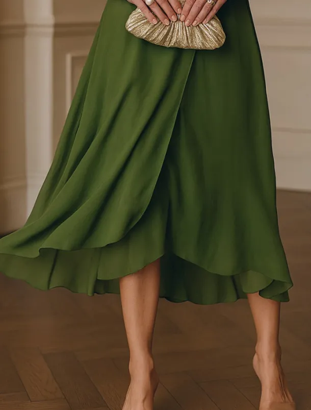 Women's Long Dress Maxi Dress White Dress Casual Dress Cocktail Dress Wedding Guest Dress Elegant Modern Mature Office Daily Date Regular Fit Plain 3/4 Length Sleeve V Neck Green Summer