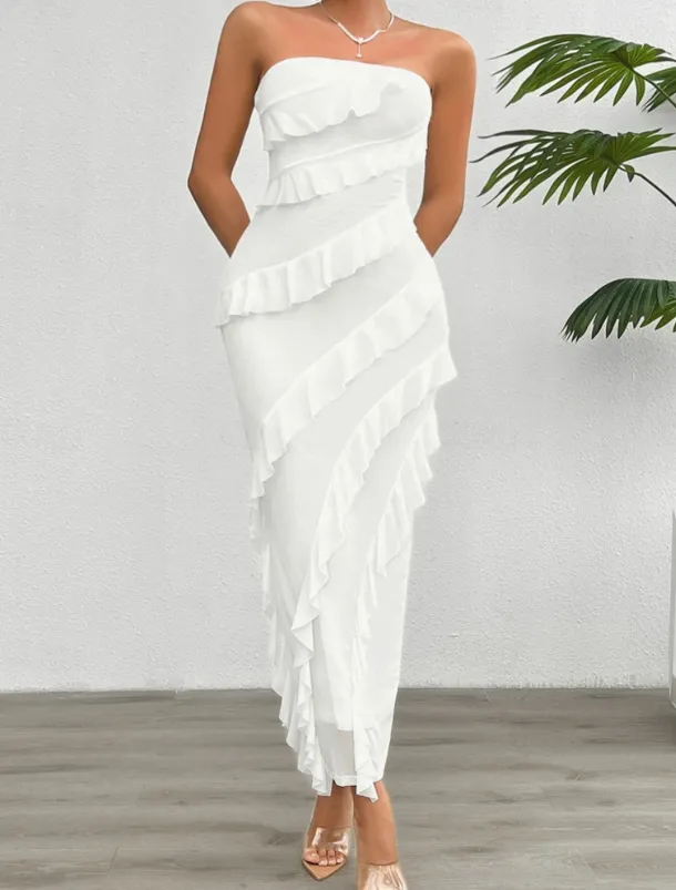Women's Long Dress Maxi Dress White Dress Prom Dress Party Dress Cocktail Dress Fashion Modern Festival Dress Wedding Party Special Occasion Regular Fit Plain Sleeveless Strapless White Pink Blue
