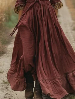 Women's Long Dress Maxi Dress Casual Dress Swing Dress Summer Dress Boho Dress Vintage Vacation Daily Holiday Regular Fit Leopard Long Sleeve V Neck Fuchsia Summer